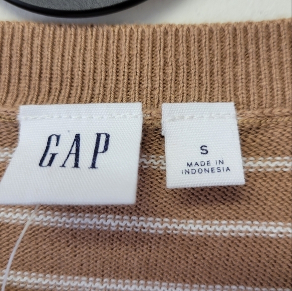 GAP Crew Neck Stripe Cardigan Camel Brown S - Picture 4 of 7